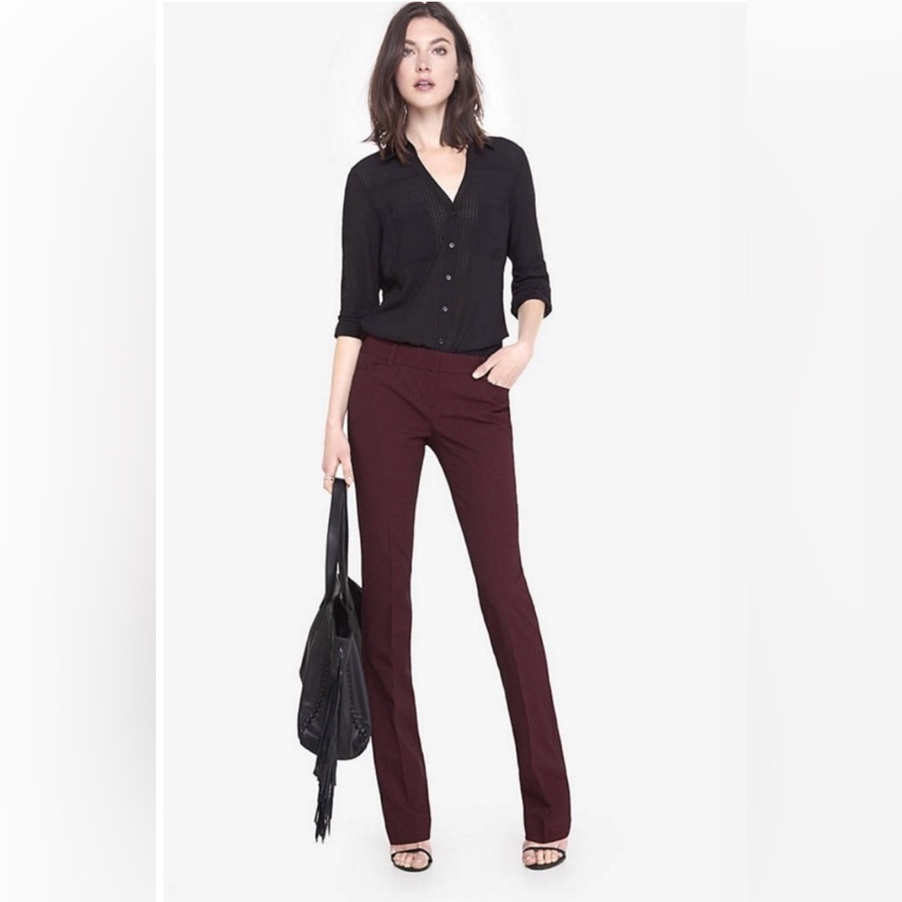 🆕 EXPRESS Women's Burgundy Columnist Barely Boot Dress Pants in Mid Rise 12 Long